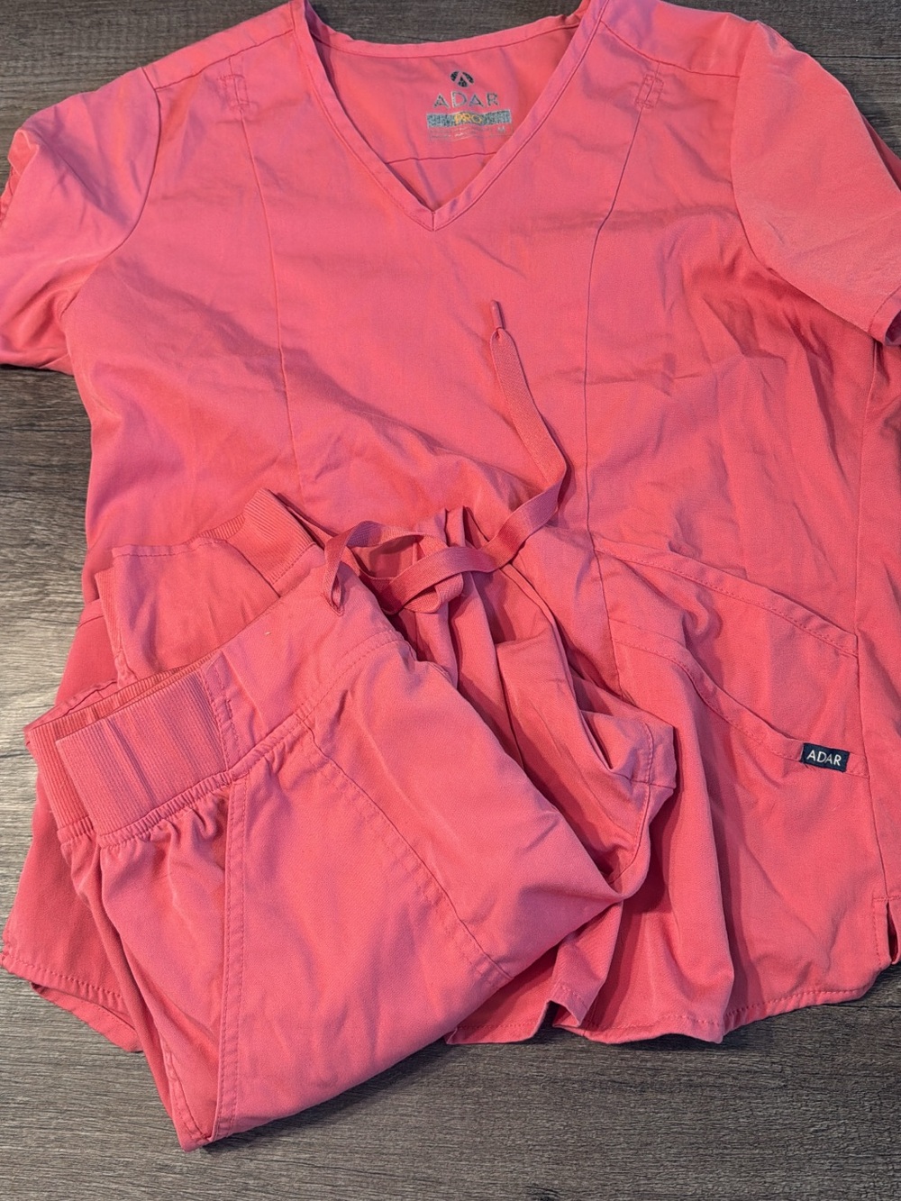 Adar Coral Pink Scrub Jogger Set